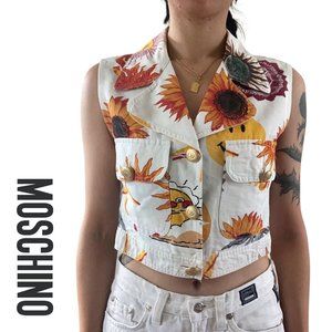 iconic moschino S/S 1993 celestial sun moon smiley print denim vest size
